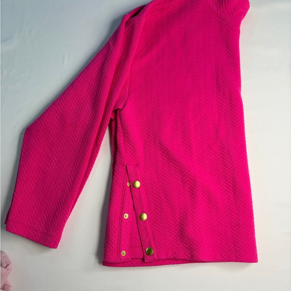 Vibrant Pink Long Sleeve Top with Gold Buttons